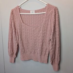 WILFRED Aritzia Women Crochet Pink Top Long Sleeve Size XS Loose Fit